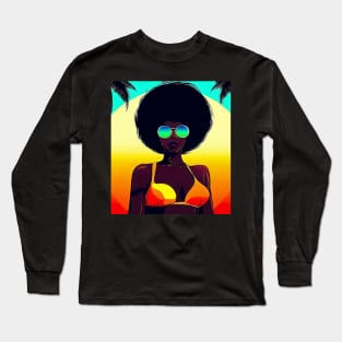 Afro woman on palm beach Long Sleeve T-Shirt